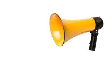 A yellow megaphone on transparent background, png	
