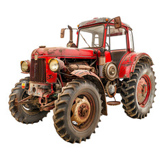 Obraz premium Vintage red tractor on white background, showcasing rustic charm and mechanical detail. Ideal for agricultural and rural-themed projects., transparent background