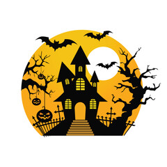 Flat Design Halloween Haunted House