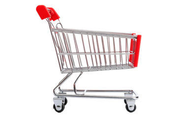 Supermarket shopping cart on transparent background, png	