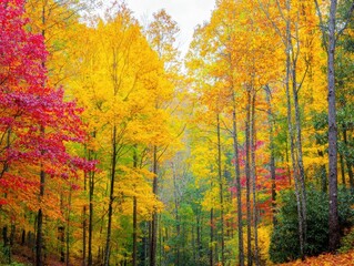 Fototapeta premium Thanksgiving trees in a peaceful forest setting, with crisp autumn leaves The calm, serene atmosphere captures the essence of fall, perfect for seasonal content with room for copy