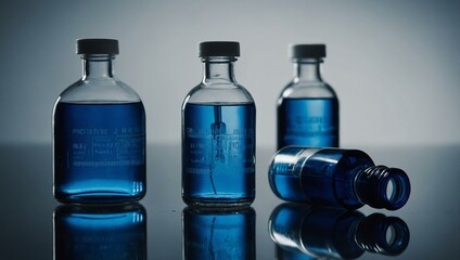 Six medicine ampules in a blue monochrome setup.