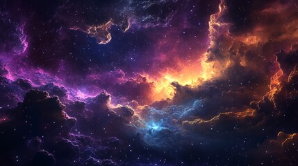 Fototapeta premium Galaxy Nebula with Bright Stars, Colorful Gas Clouds, and Distant Planets