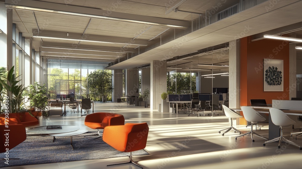 Aufkleber create a 3d architectural visualization of a high-tech office building, highlighting modern design, 