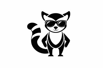 A Lemur with sunglass logo icon, silhouette style, minimalist, white background 