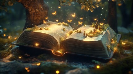 Create an animation of a magical book that transports its reader into different stories, with each page turn revealing a new adventure and a new world to explore.