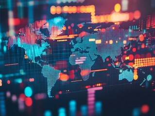 Obraz premium Global financial market trading double exposure world map on business stock background.
