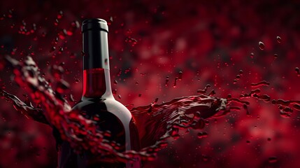 Fototapeta premium Wine Bottle with Red Wine Splash: A wine bottle with a splash of red wine flowing around it. 