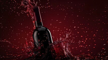 Fototapeta premium Wine Bottle with Red Wine Splash: A wine bottle with a splash of red wine flowing around it. 