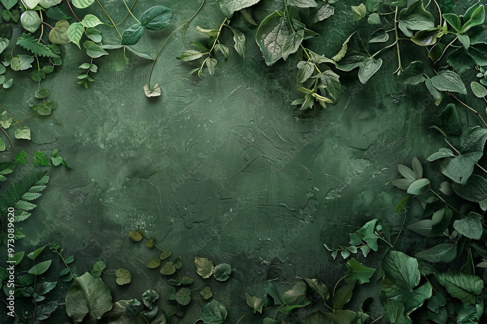 Canvas Prints A green background with leaves and vines