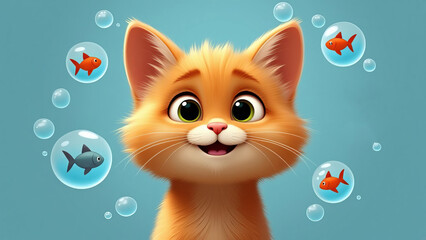 Fototapeta premium Portrait fluffy cat , smiling cat looking at camera. The cat dreams of food.