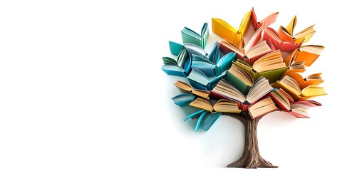 International literacy day concept with tree with books like leaves. 