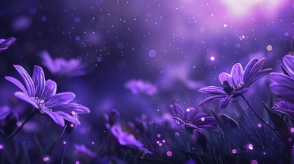 Purple flowers on a dreamy background with sparkling light and soft bokeh effects