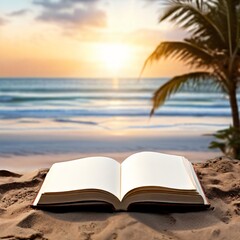 blank book behind beach background