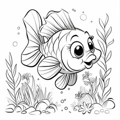 Fototapeta premium Colorful Fish in a Serene Aquatic Wonderland: A Coloring Book Page for All Ages