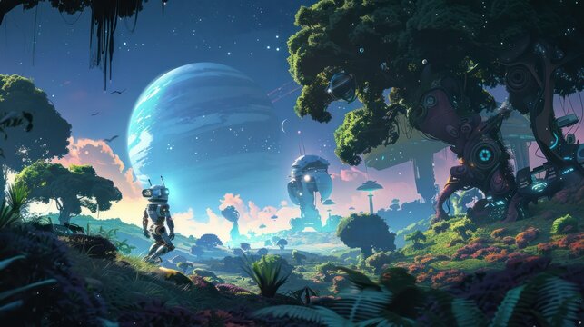 Robot Exploration in a Futuristic Landscape