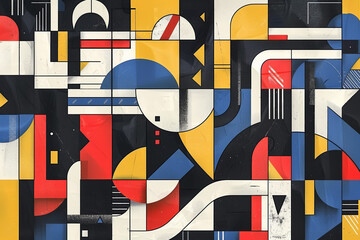 A colorful abstract painting with a lot of different shapes and colors