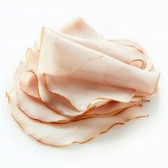 A pile of thinly sliced smoked turkey breast meat.
