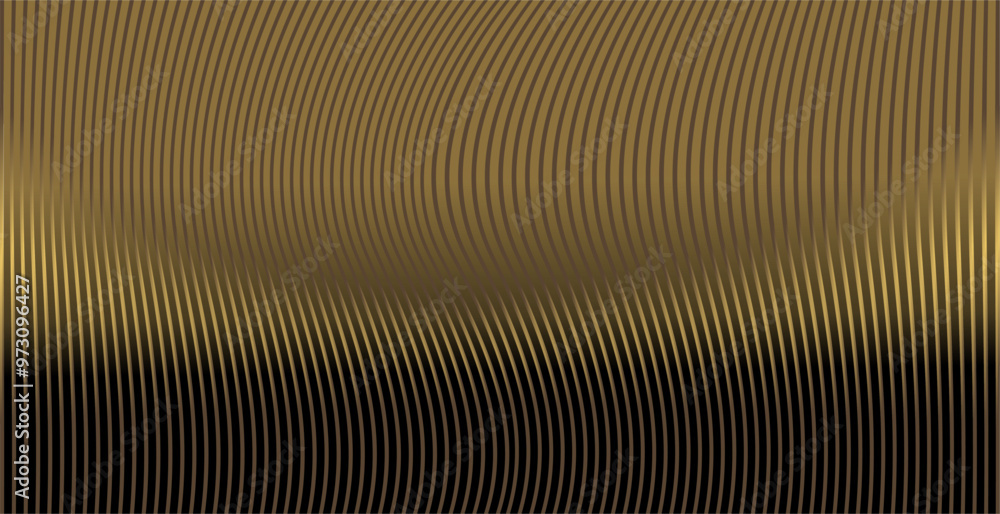 Poster a composition of repeating curved lines in brown and gold and a black background with brown gradatio