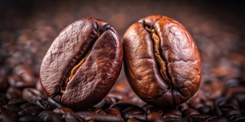 Fototapeta premium Close-up of two dark roasted fair trade coffee beans