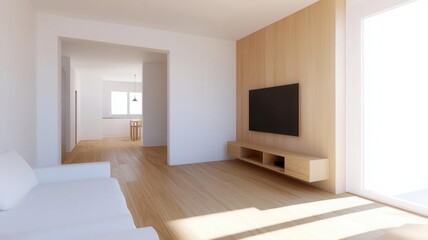 Fototapeta premium Multifunctional living room with spacesaving modular furniture, hidden storage compartments, and modern, minimal decor, living room interior, spacesaving solution
