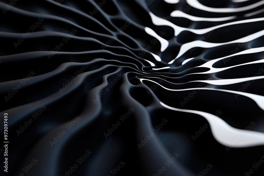 Poster abstract wave pattern in black and white, showcasing smooth curves and depth, perfect for modern des