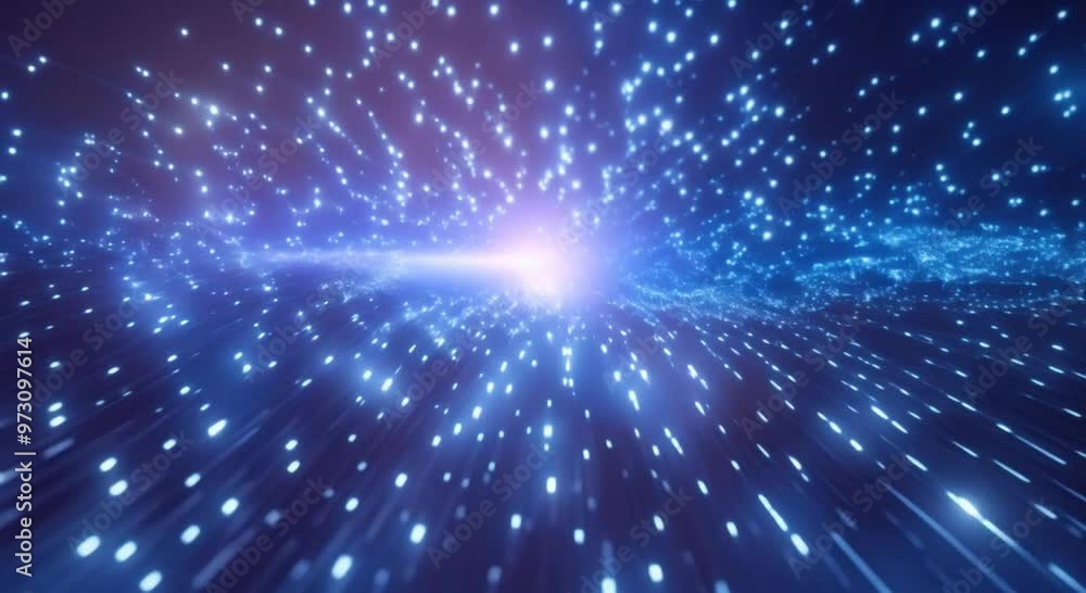 Poster a burst of crystalline blue lights resembling an explosion of data or energy in cyberspace 3d render