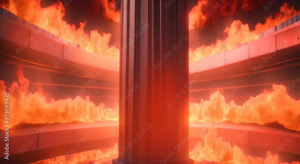 Poster pillar of fire column of flames and ember 3d render loop 4k animation