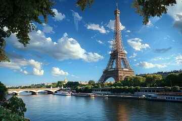 Obraz premium Eiffel Tower at Champ de Mars - Palais de Chaillot in the background. Beautiful simple AI generated image