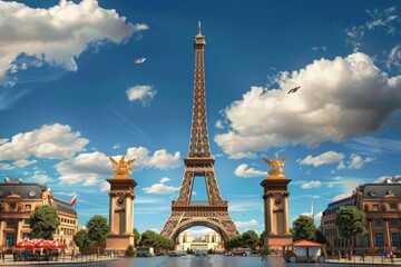 Obraz premium Paris 2024 Olympic Games - Fireworks and Celebration. Beautiful simple AI generated image