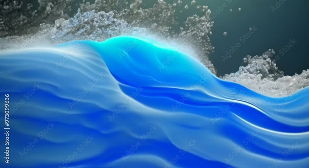 Poster particle blue wave motion graphic abstract fluids with turbulent wave from left 3d render loop 4k an