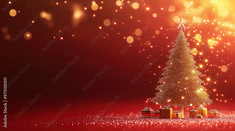 Wall mural elegant holiday season social post with christmas tree and sparkling lights, space for text