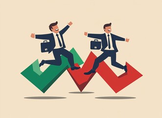 Fototapeta premium Businessman making a choice between two arrows representing career decisions