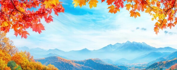 A Thanksgivingthemed nature photo of a mountain range in the background with a foreground of vibrant fall foliage, capturing the beauty of the season