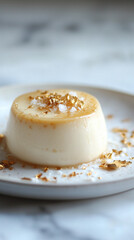 Miso Caramel Panna Cotta with sea salt and edible gold leaf