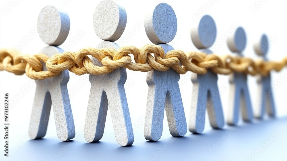 Leinwandbilder conceptual image depicting unity and teamwork with figures connected by a chain. symbolizes collabor