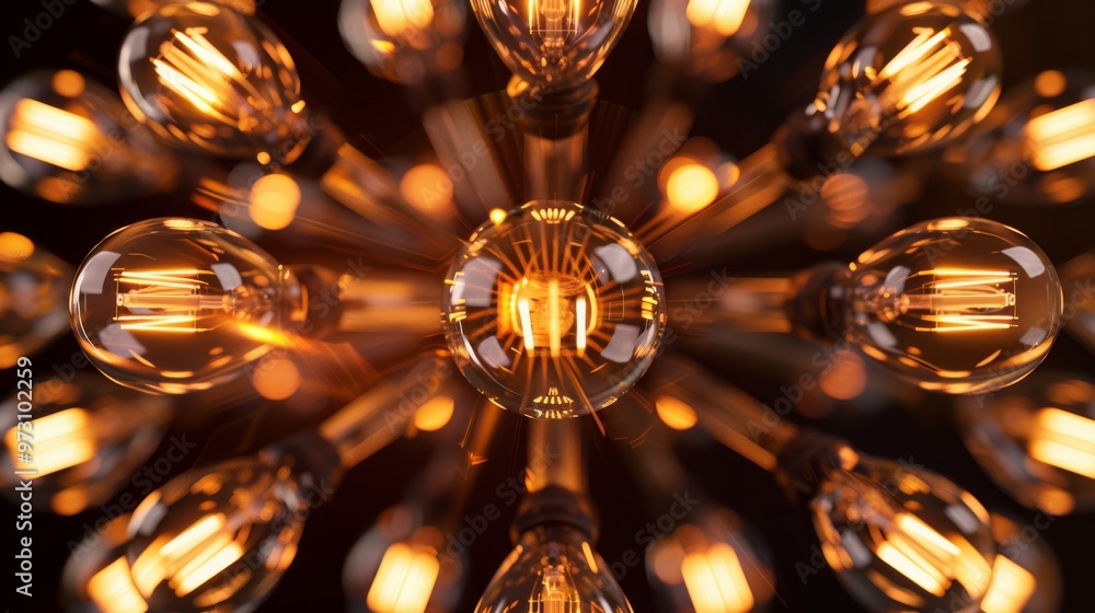 Poster an eye-catching design composed of multiple bright light bulbs, each illuminated to different extent
