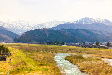 Japan beautiful scenic views from a train, landscapes and panoramas