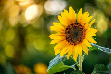 Obraz premium A yellow sunflower is in full bloom, with its petals open and facing the camera