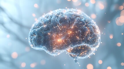 A futuristic digital brain with finely detailed neural connections and circuit-like pathways, sharply outlined against a clean, light background