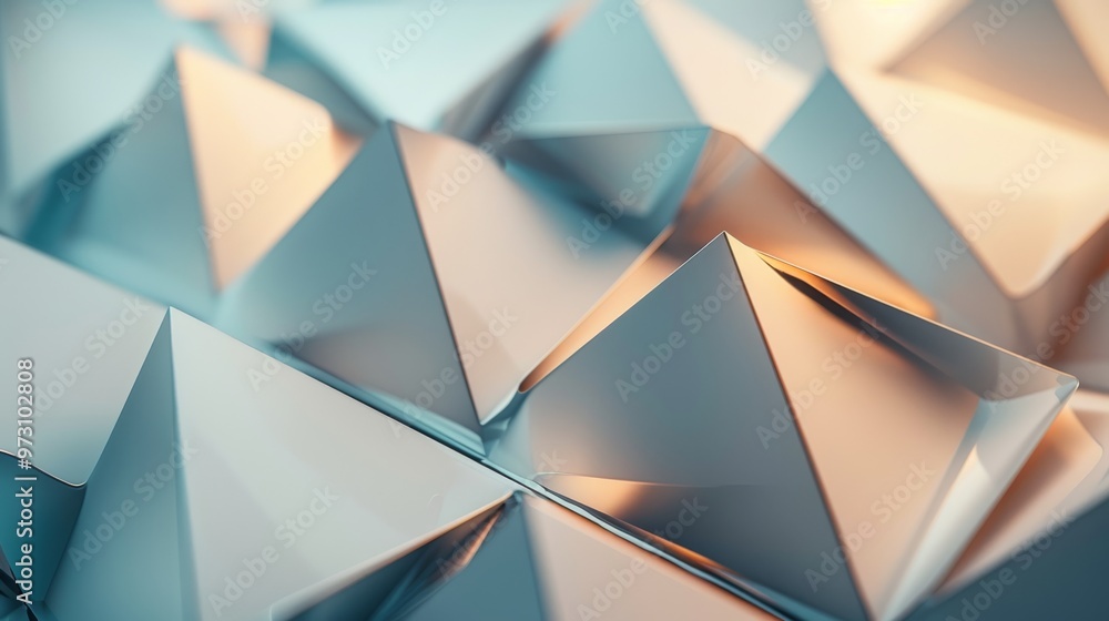 Fototapete An elegant tech wallpaper showcasing a series of aligned 3D shapes, including prisms and cones, arranged in a balanced pattern with soft shadows 