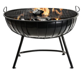 PNG Charcoal grill with flames outdoors