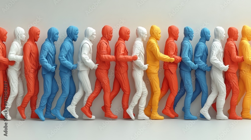 Aufkleber a colorful arrangement of figurines depicting movement and diversity in a creative display of unity 