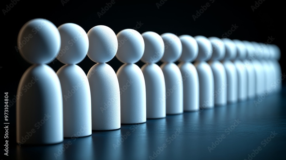 Poster a line of white figurines arranged in a row against a dark background, symbolizing unity and collabo