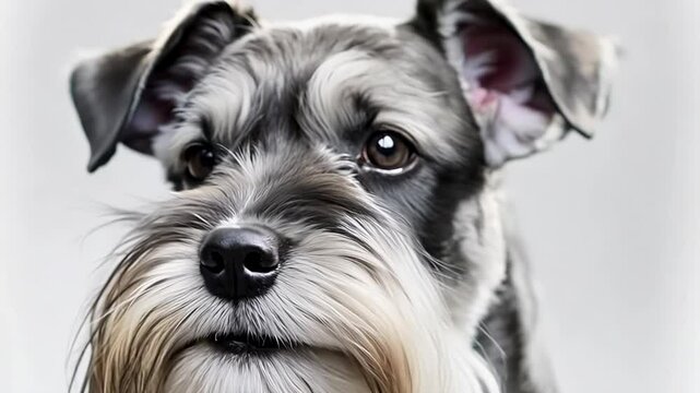 A delightful miniature schnauzer reveals its charming personality with adorable expressions in a well-lit indoor environment, captivating all viewers.