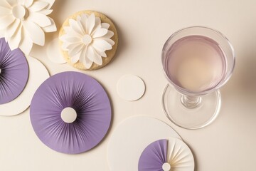 Obraz premium Elegant purple cocktail and delicate cookies on modern pastel background