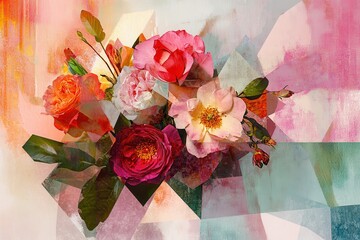 Abstract Floral Collage with Pink, Red, and White Roses