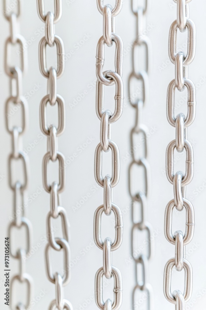 Poster high-contrast silver chain pattern on white background with soft shadows evoking a crisp, sunny day