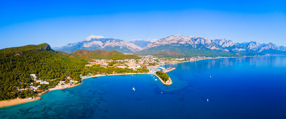 Naklejka premium Kemer city beach aerial panoramic view, Turkey