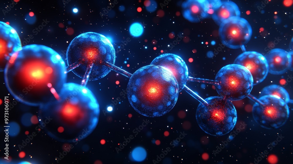 Poster a vibrant abstract representation of molecular structures showcasing interconnected atoms with glowi